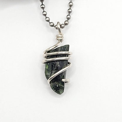 Diopside Necklace, Silver Wire Wrapped Diopside Pendant