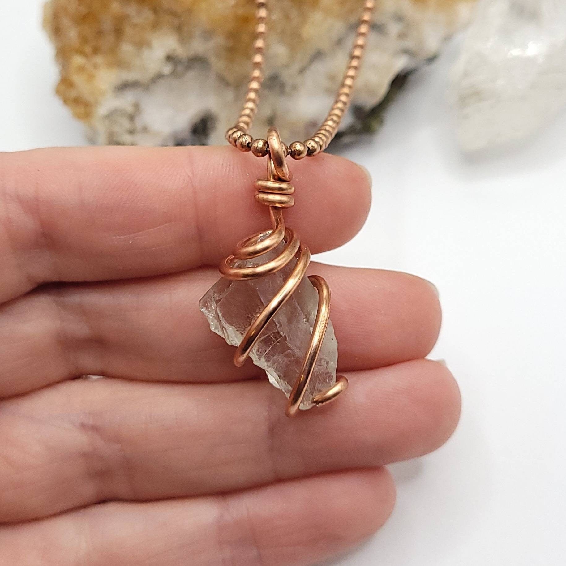 Prasiolite Necklace, Copper Wire Wrapped Prasiolite Pendant, Abundance Necklace