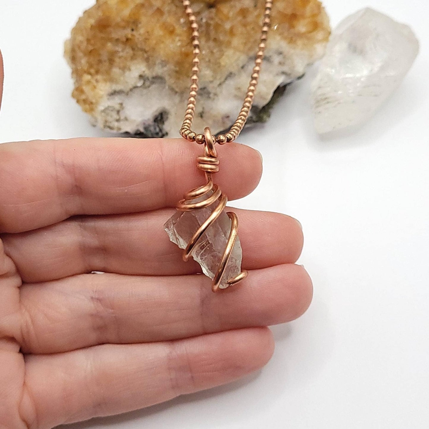 Prasiolite Necklace, Copper Wire Wrapped Prasiolite Pendant, Abundance Necklace