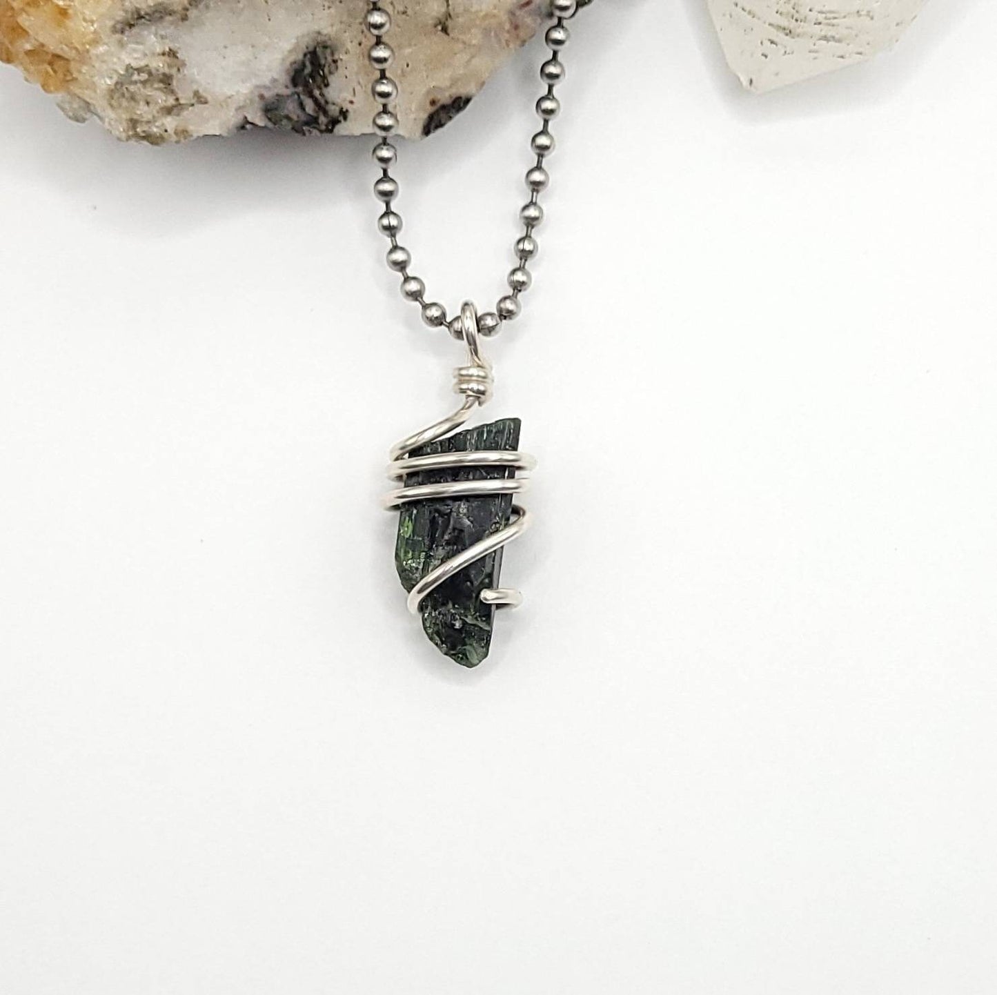 Diopside Necklace, Silver Wire Wrapped Diopside Pendant