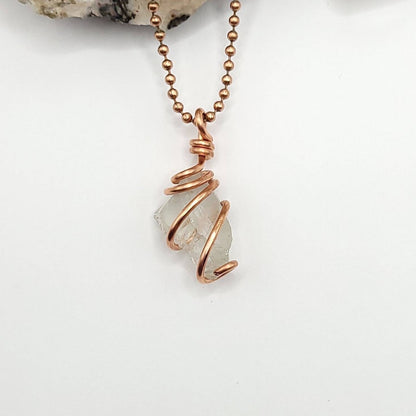 Prasiolite Necklace, Copper Wire Wrapped Prasiolite Pendant, Abundance Necklace