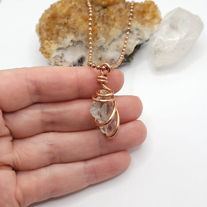 Prasiolite Necklace, Copper Wire Wrapped Prasiolite Pendant, Abundance Necklace