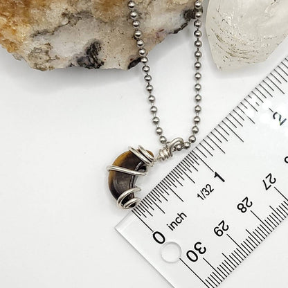 Tiger's Eye Moon Necklace, Silver Wire Wrapped Pendant. Tiger's Eye Crescent Moon