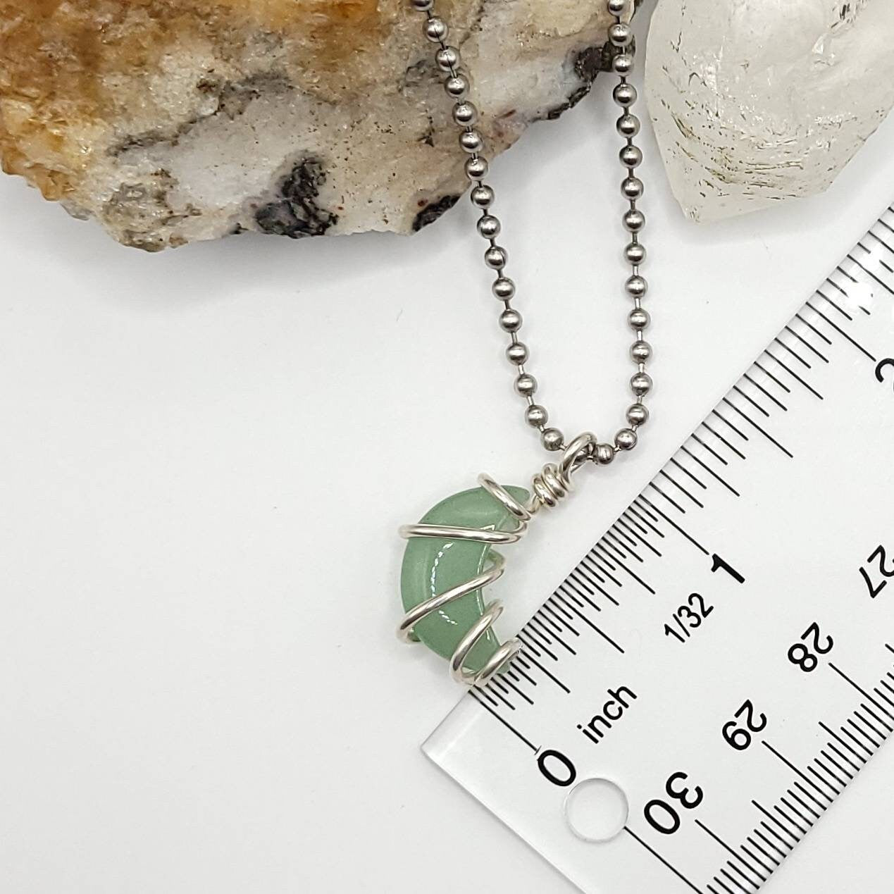 Green Aventurine Crescent Moon Necklace, Silver Moon Pendant, One of a Kind Jewelry, Good Luck Necklace, Success Neclace, Abundance Necklace