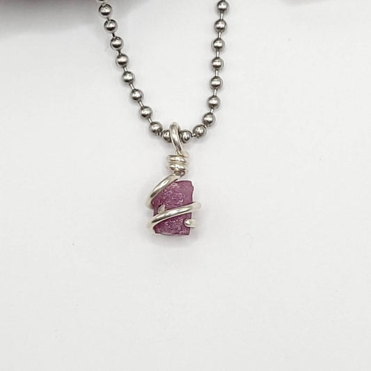 Ruby Necklace, Silver Wire Wrapped Ruby Pendant, July Birthstone, July Birthday Gift
