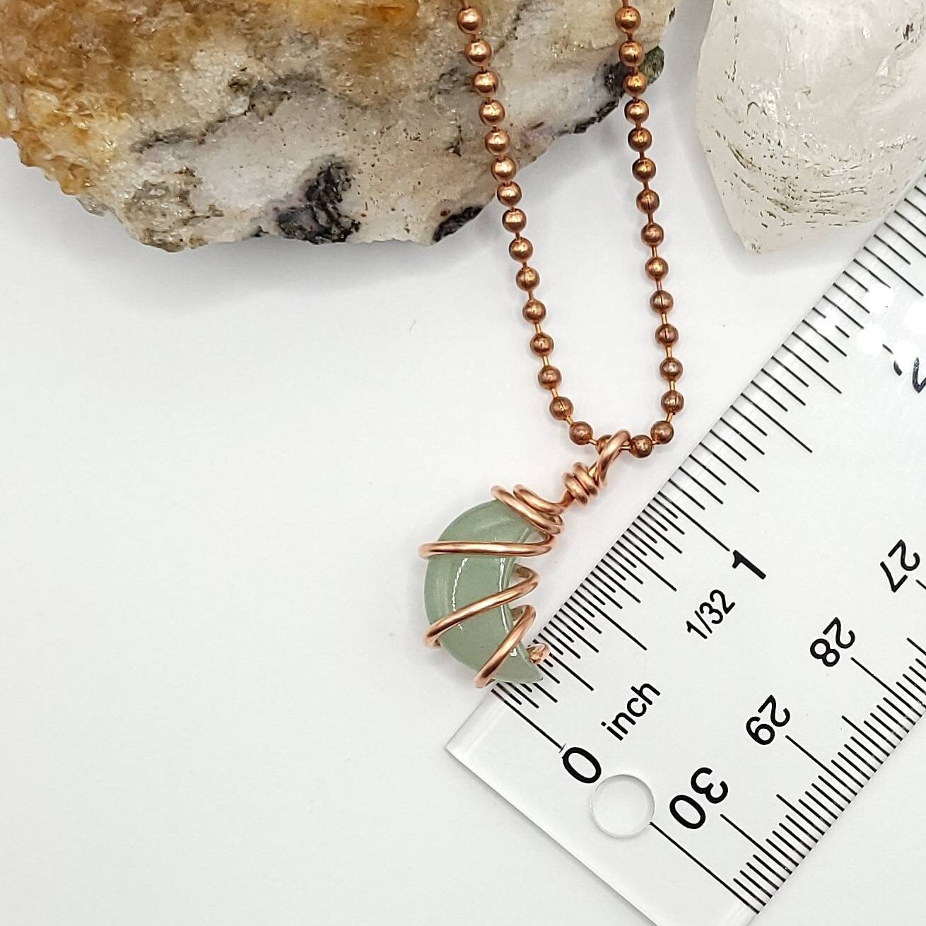 Green Aventurine Crescent Moon Necklace, Copper Wire Wrapped Green Aventurine Pendant, Crystal Moon Necklace