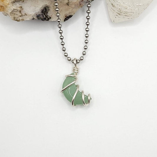 Green Aventurine Crescent Moon Necklace, Silver Moon Pendant, One of a Kind Jewelry, Good Luck Necklace, Success Neclace, Abundance Necklace