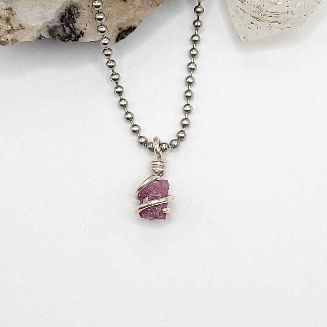 Ruby Necklace, Silver Wire Wrapped Ruby Pendant, July Birthstone, July Birthday Gift