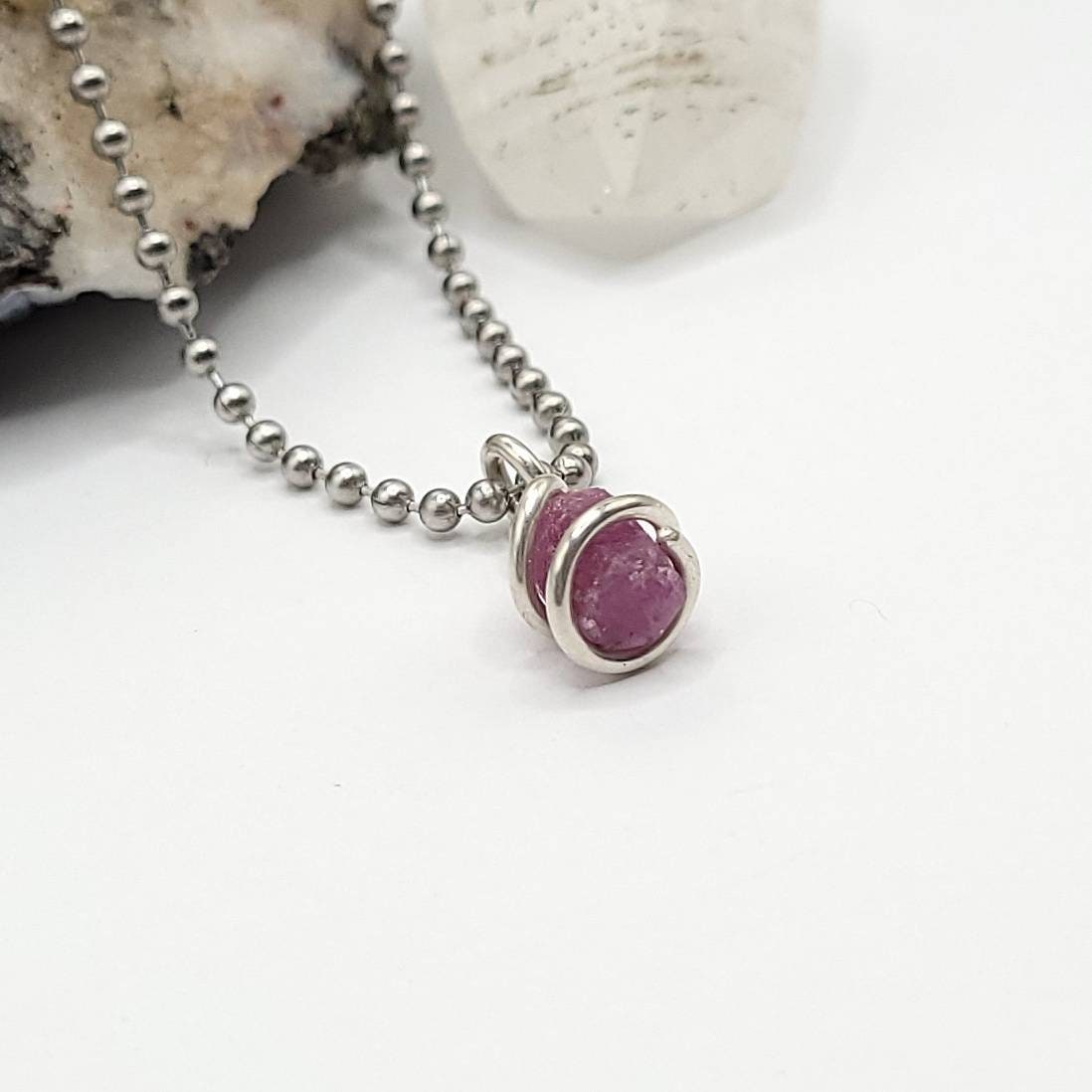 Ruby Necklace, Silver Wire Wrapped Ruby Pendant, July Birthstone, July Birthday Gift