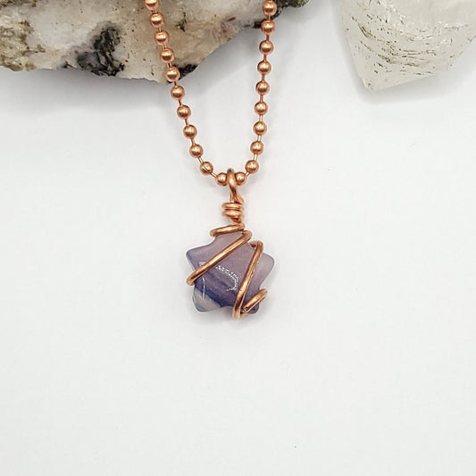 Rainbow Fluorite Star Necklace, Copper Wire Wrapped Fluorite Star Pendant