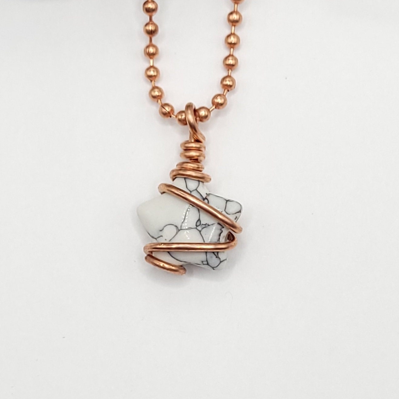 Howlite Star Necklace, Copper Wire Wrapped Howlite Star Pendant, Howlite Crystal