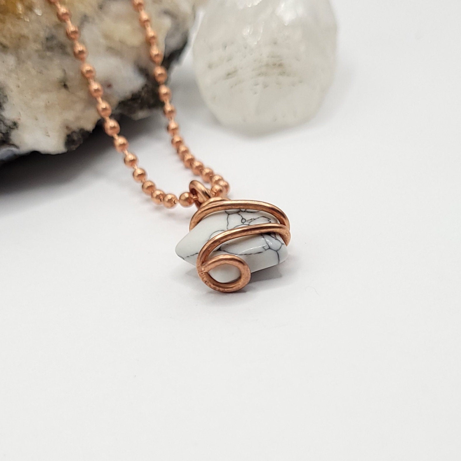Howlite Star Necklace, Copper Wire Wrapped Howlite Star Pendant, Howlite Crystal