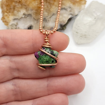 Ruby in Zoisite Star Necklace, Wire Wrapped Ruby in Zoisite Star Pendant | Promotes Happiness, Abundance and Growth