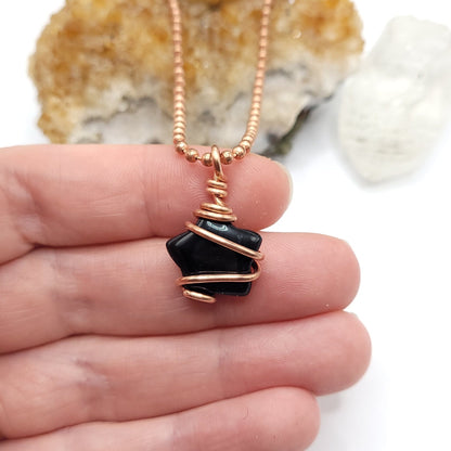 Obsidian Star Necklace, Copper Wire Wrapped Obsidian Star Pendant