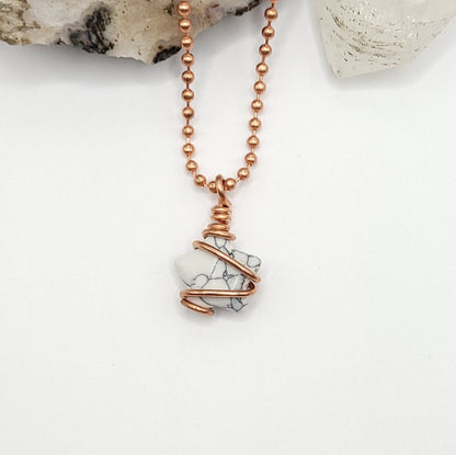 Howlite Star Necklace, Copper Wire Wrapped Howlite Star Pendant, Howlite Crystal