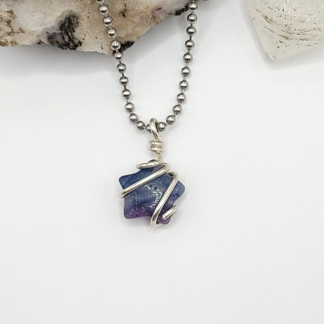 Rainbow Fluorite Star Necklace, Silver Wire Wrapped Fluorite Star Pendant