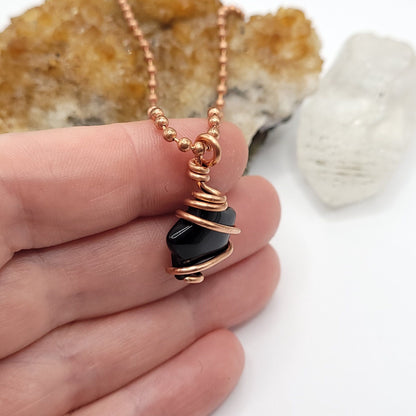 Obsidian Star Necklace, Copper Wire Wrapped Obsidian Star Pendant