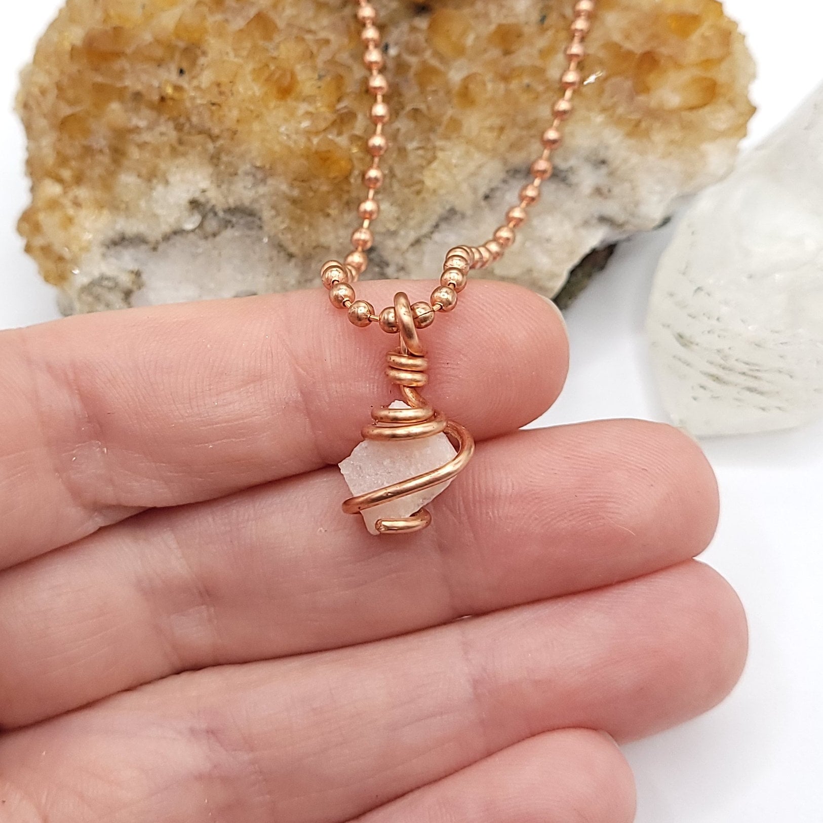 Pink Petalite Necklace, Copper Wire Wrapped Petalite Pendant, Raw Petalite Jewelry, Crystal Necklace