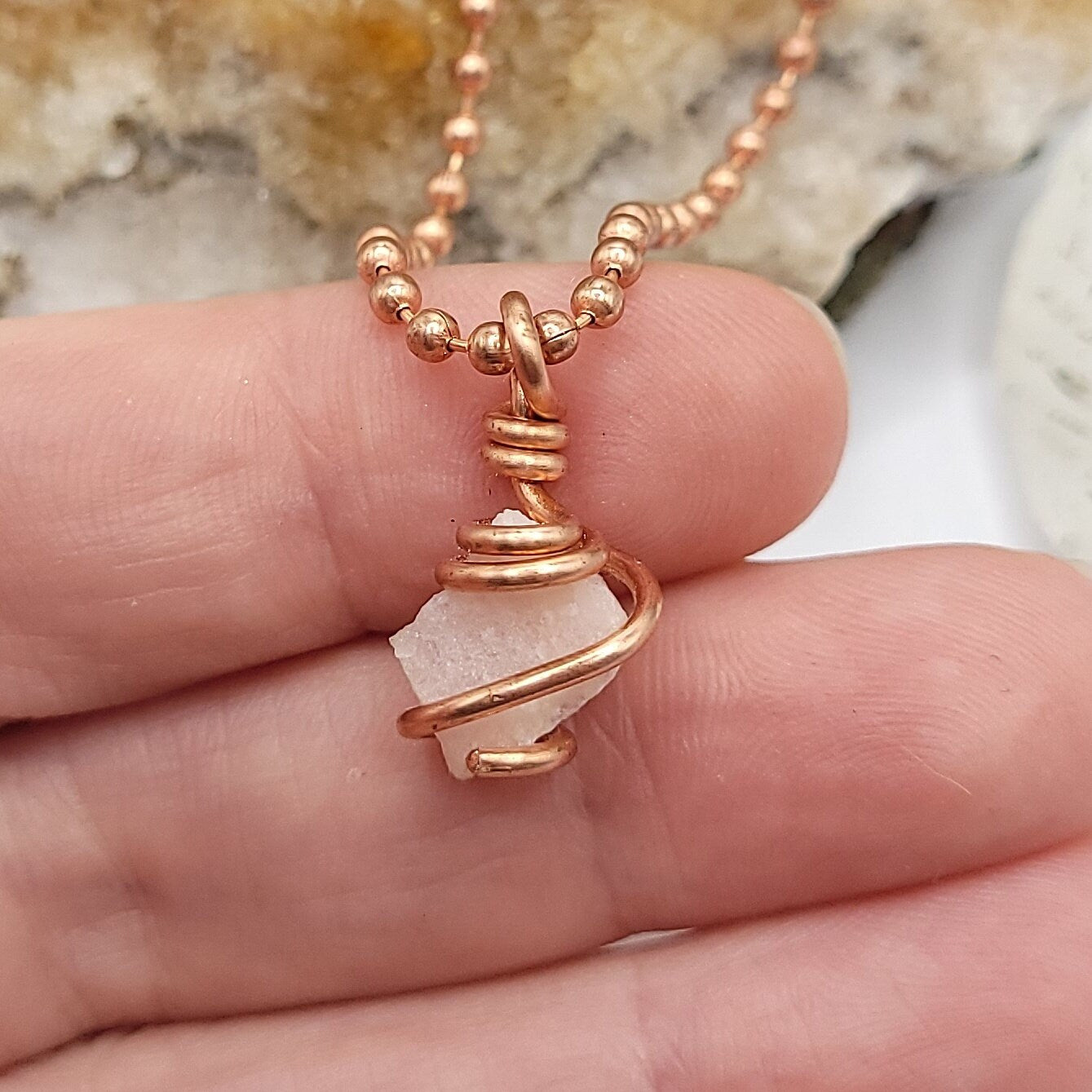 Pink Petalite Necklace, Copper Wire Wrapped Petalite Pendant, Raw Petalite Jewelry, Crystal Necklace