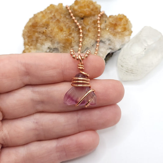 Rainbow Fluorite Mermaid Tail Necklace, Copper Wire Wrapped Fluorite Pendant