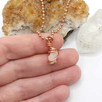 Pink Petalite Necklace, Copper Wire Wrapped Petalite Pendant, Raw Petalite Jewelry, Crystal Necklace