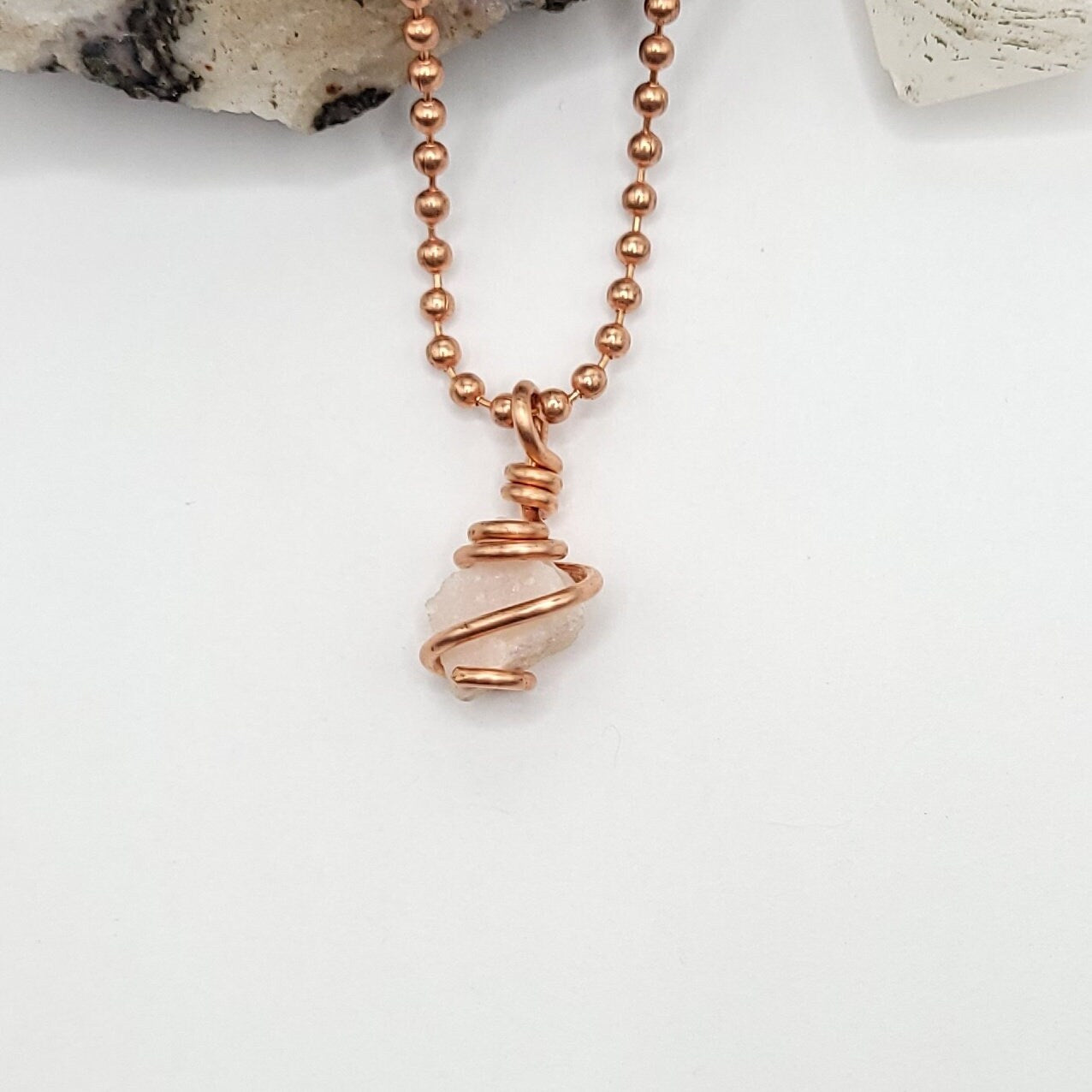 Pink Petalite Necklace, Copper Wire Wrapped Petalite Pendant, Raw Petalite Jewelry, Crystal Necklace