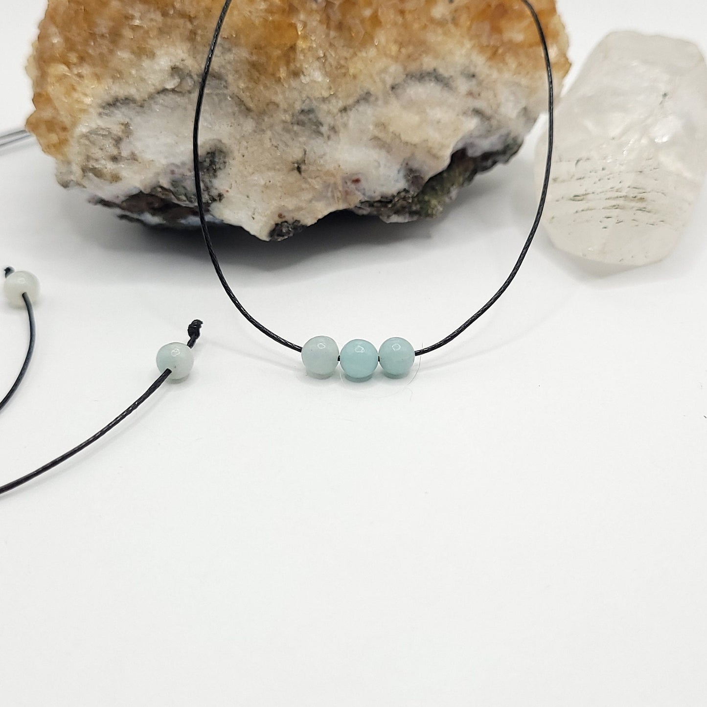 Adjustable Amazonite Necklace, Amazonite Choker, Dainty Crystal Bead Necklace