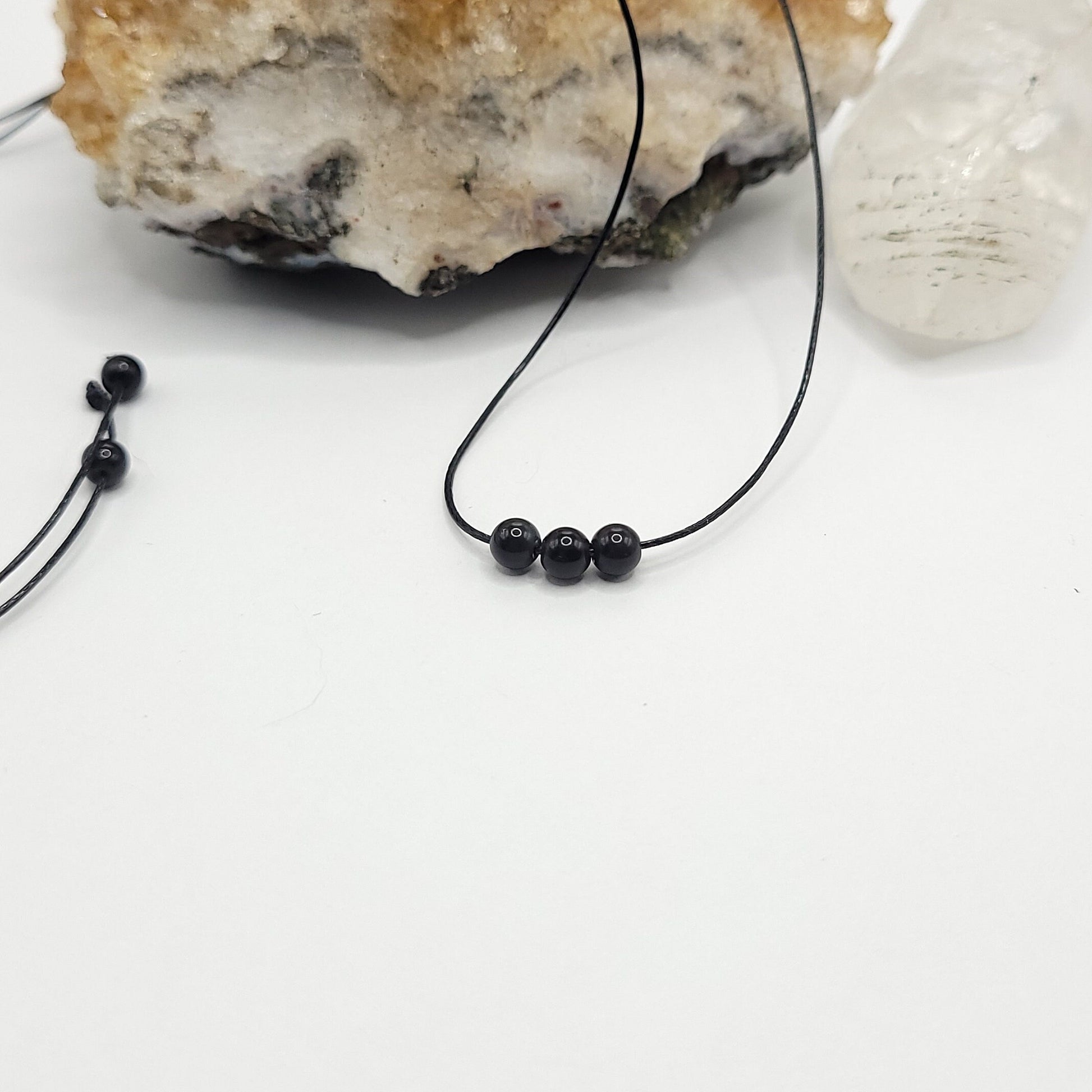 Adjustable Obsidian Necklace, Obsidian Choker, Dainty Crystal Bead Necklace