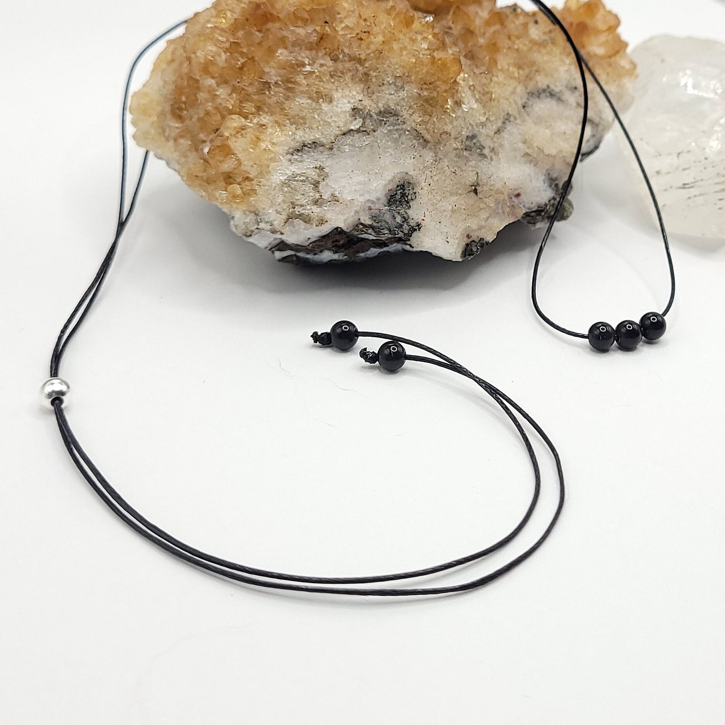 Adjustable Obsidian Necklace, Obsidian Choker, Dainty Crystal Bead Necklace