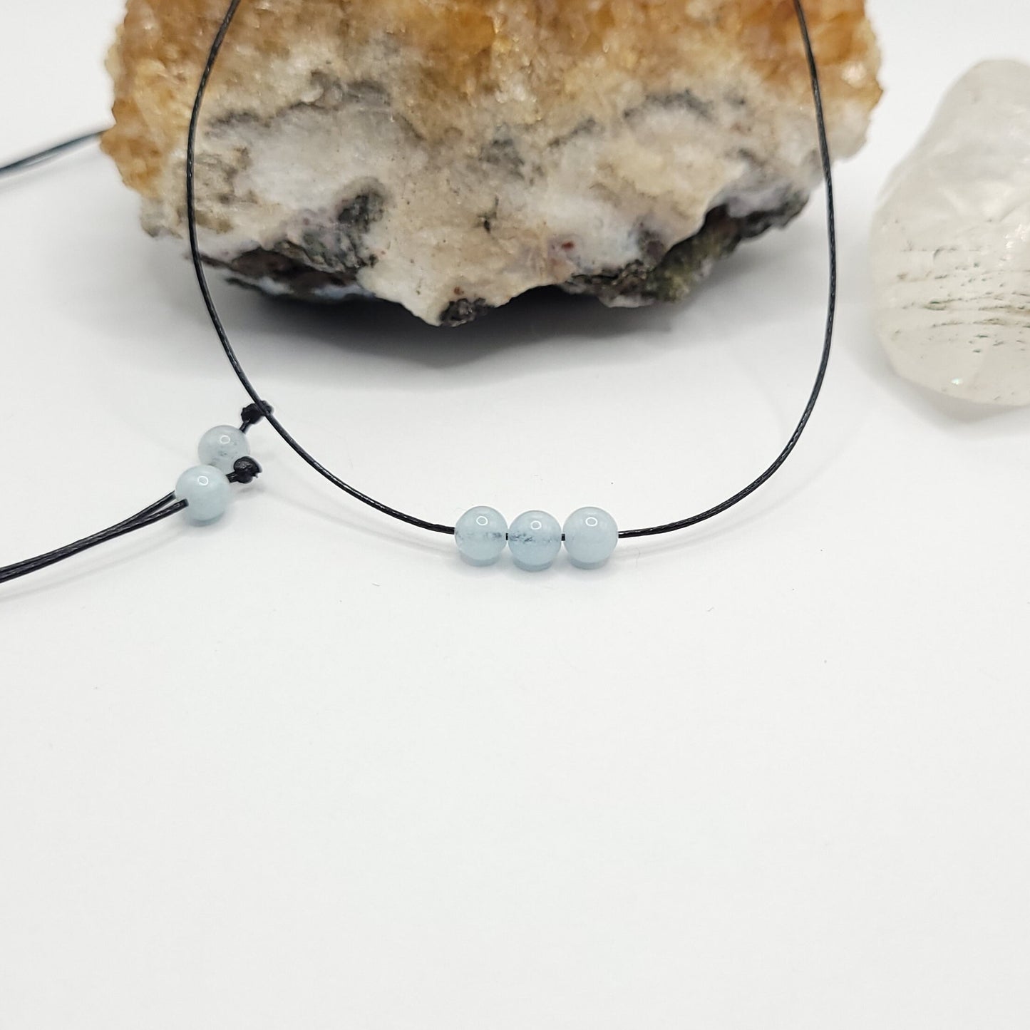 Adjustable Aquamarine Necklace, Aquamarine Choker, Dainty Crystal Bead Necklace