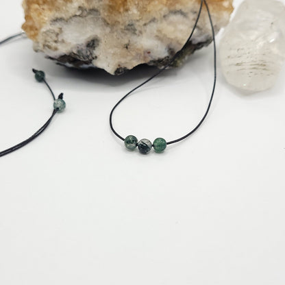 Adjustable Green Moss Agate Necklace, Green Moss Agate Choker, Dainty Crystal Bead Necklace
