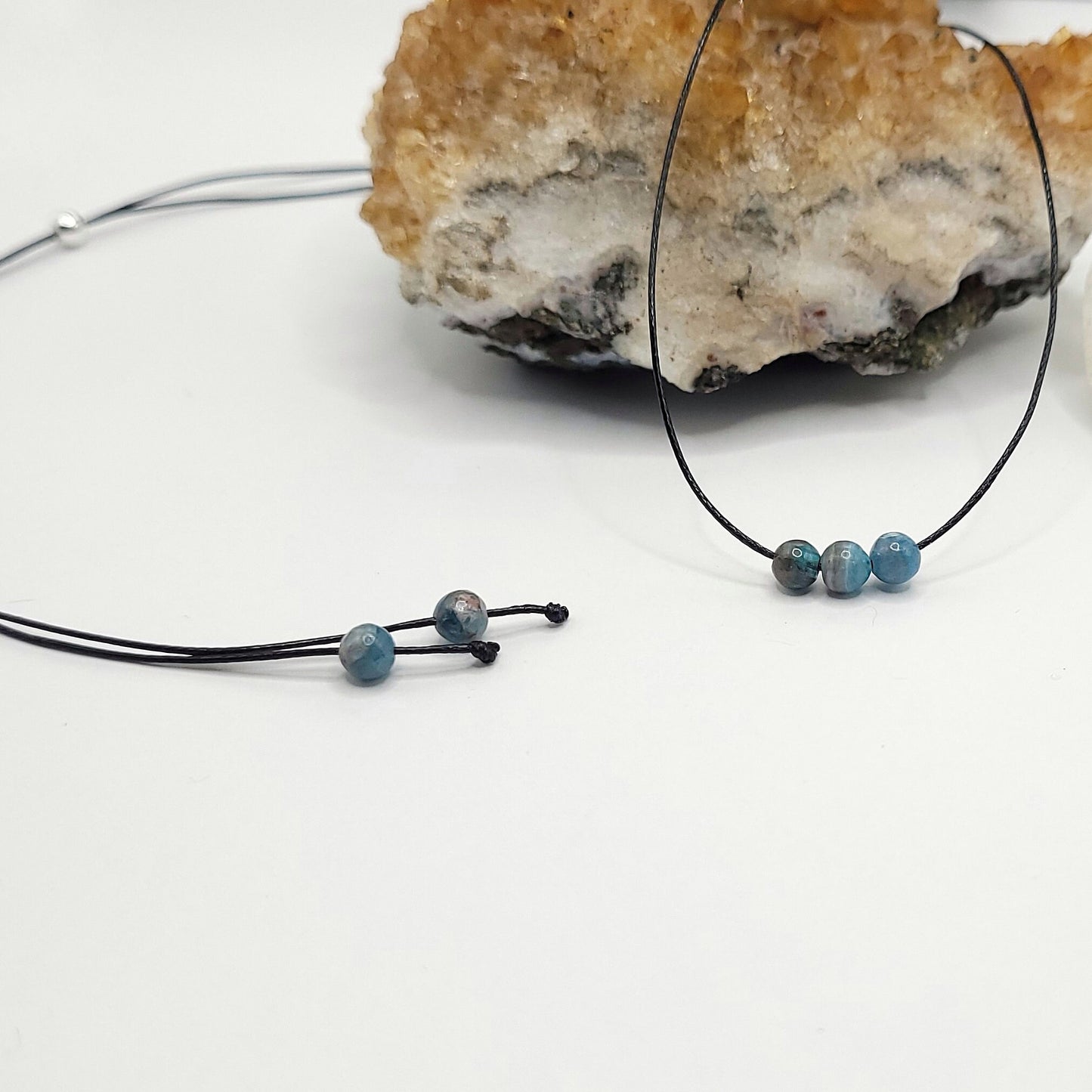 Adjustable Blue Apatite Necklace, Blue Apatite Choker, Dainty Blue Apatite Bead Necklace