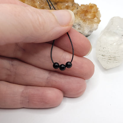 Adjustable Obsidian Necklace, Obsidian Choker, Dainty Crystal Bead Necklace