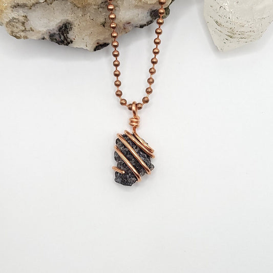 Mystic Merlinite Necklace, Copper Wire Wrapped Merlinite Pendant, Indigo Gabbro Crystal Pendant, Raw Mystic Merlinite