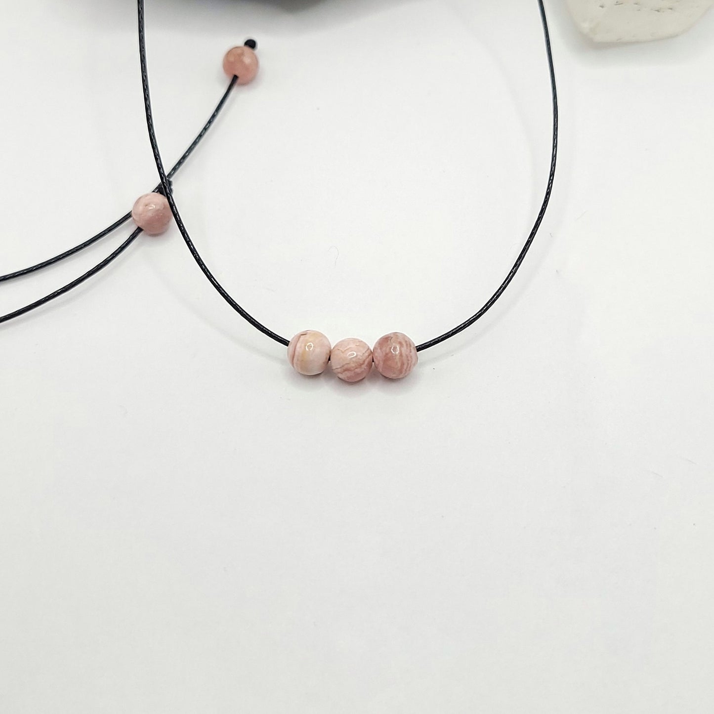 Adjustable Rhodochrosite Necklace, Rhodochrosite Choker, Dainty Rhodonite Bead Necklace