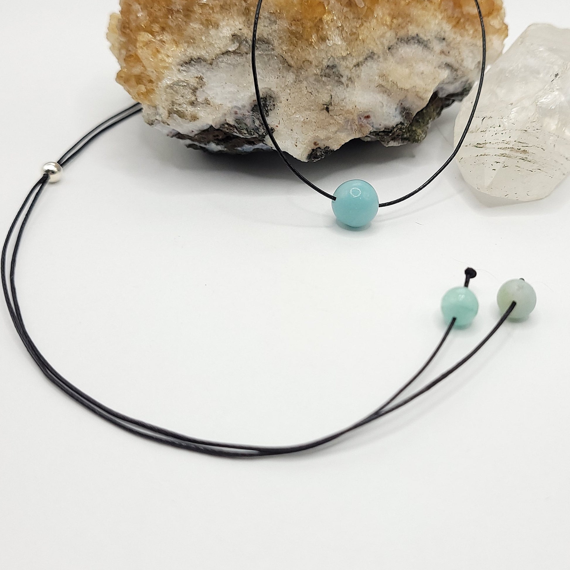 Adjustable Amazonite Necklace, Amazonite Choker, Dainty Crystal Bead Necklace