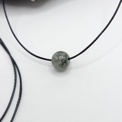 Adjustable Green Moss Agate Necklace, Green Moss Agate Choker, Dainty Crystal Bead Necklace