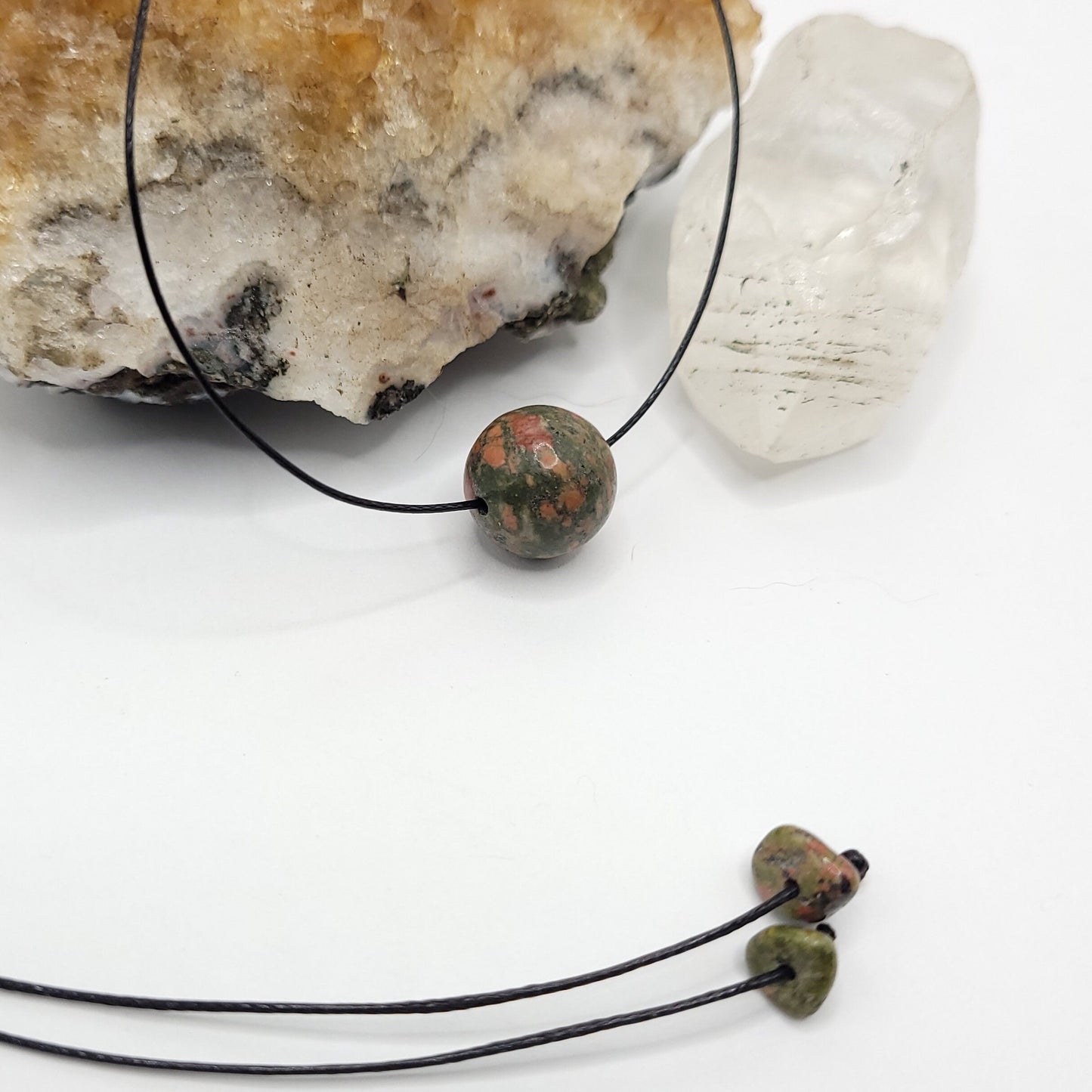 Adjustable Unakite Necklace, Dainty Unakite Choker, Minimalist Unakite Pendant