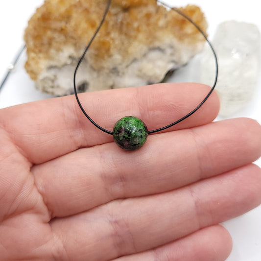 Adjustable Ruby Zoisite Necklace, Ruby in Zoisite Choker, Dainty Crystal Bead Necklace