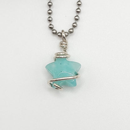 Amazonite Star Necklace, Silver Wire Wrapped Amazonite Pendant, Crystal Star Pendant