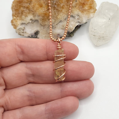 Scapolite Necklace, Copper Wire Wrapped Scapolite Pendant