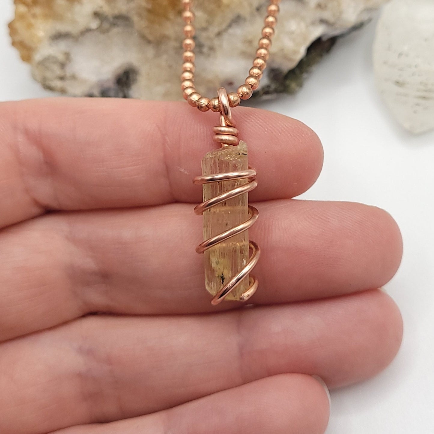 Scapolite Necklace, Copper Wire Wrapped Scapolite Pendant