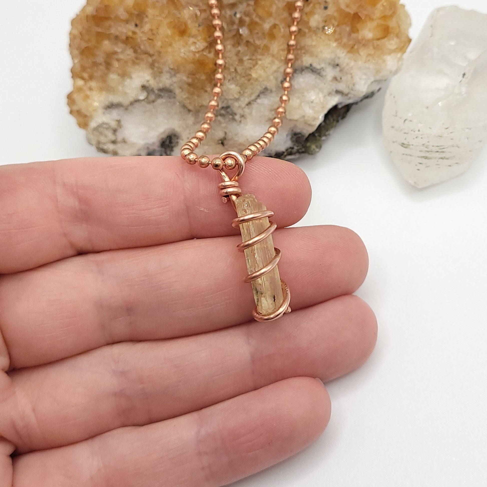 Scapolite Necklace, Copper Wire Wrapped Scapolite Pendant