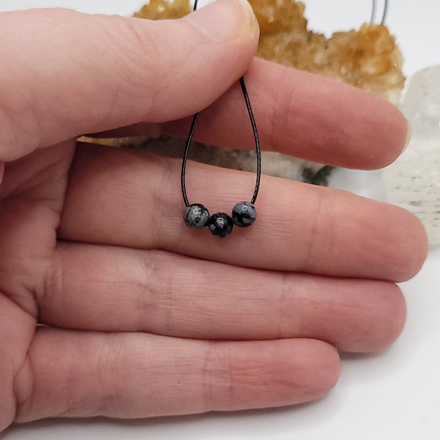 Adjustable Snowflake Obsidian Necklace