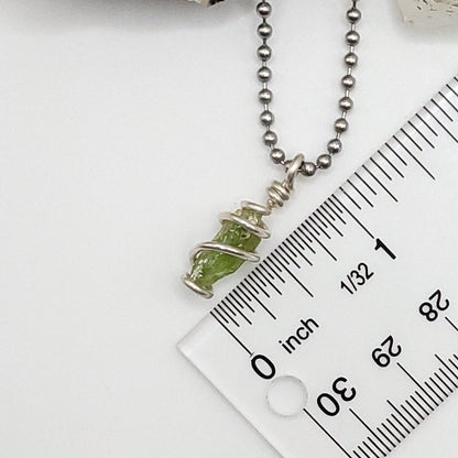 Raw Peridot Crystal Necklace in Silver Wire