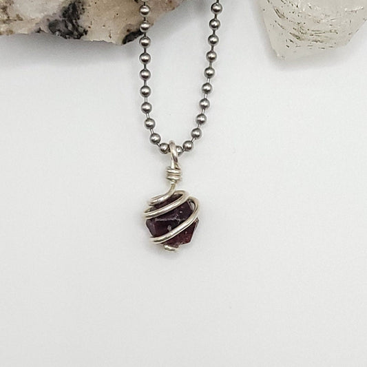 Raw Garnet Crystal Necklace in Silver Wire