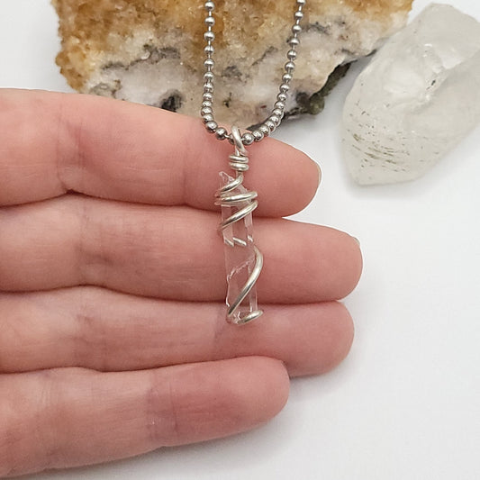 Lemurian Crystal Necklace in Silver Wire