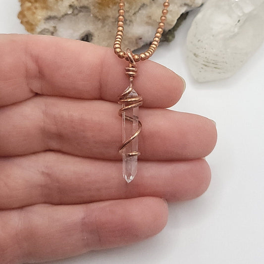 Lemurian Crystal Necklace in Copper Wire