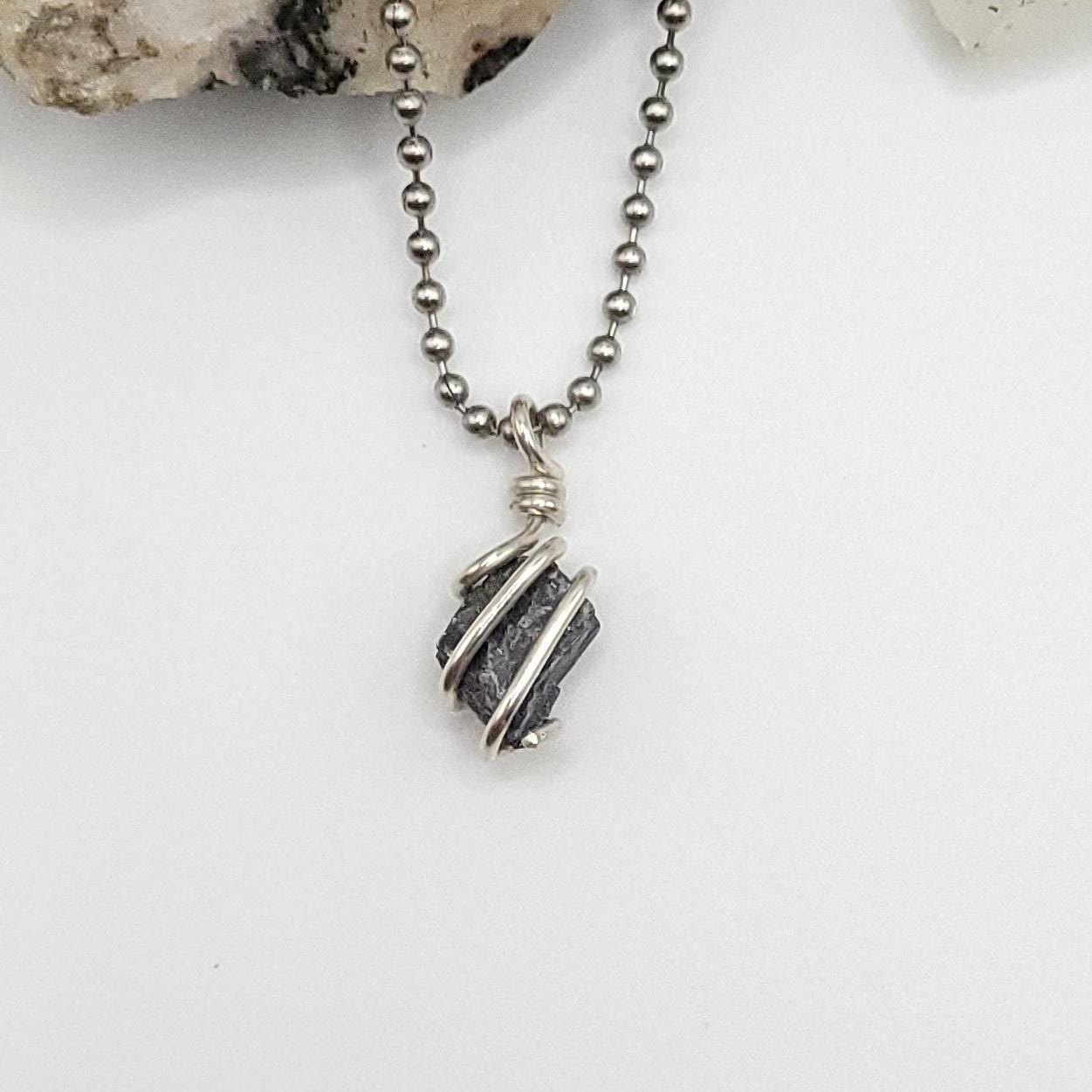 Raw Galena Crystal Necklace in Silver