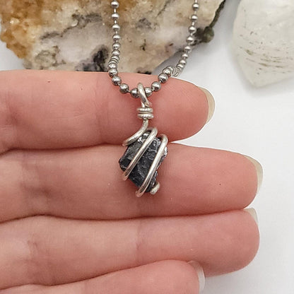 Raw Galena Crystal Necklace in Silver